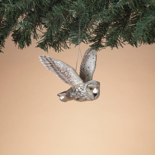 5-inch glass flying owl ornament – detailed glass owl in flight position, holiday home décor | RRO Home