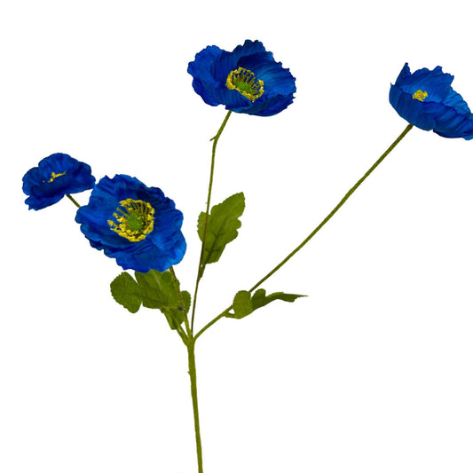 23.5-inch artificial blue mini poppy spray with multiple small blooms on flexible stems
