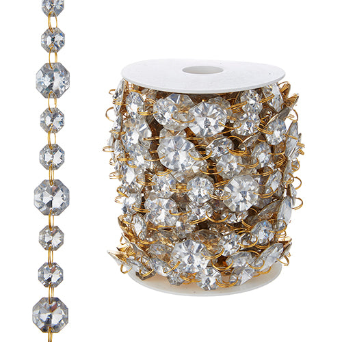10-yard gold crystal garland with sparkling jeweled beads for luxurious wedding and holiday decoration