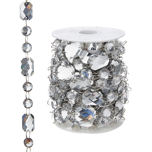 10-yard silver crystal bead garland with shimmering jeweled beads for wedding and holiday decoration