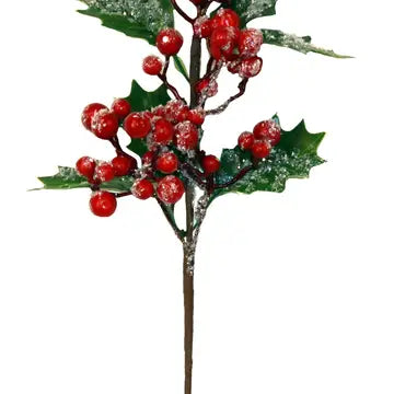 11 inch iced berry pick with frosted winter berries for Christmas and holiday decorating arrangements at RRO Home