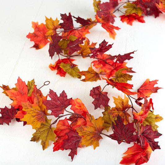 6 foot autumn maple leaf garland with colorful fall foliage for seasonal decorating and harvest displays