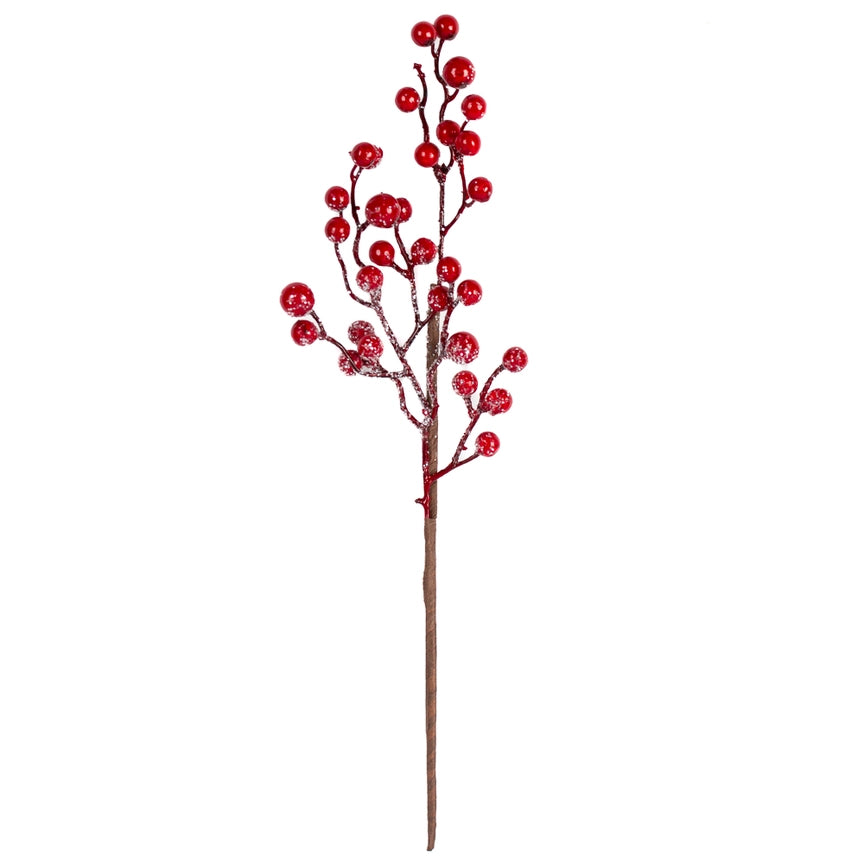 17-inch red berry stem with frosted, icy finish for winter holiday decoration