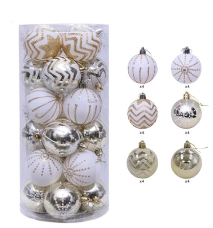 Shatterproof Christmas balls in storage cylinder for holiday tree decoration