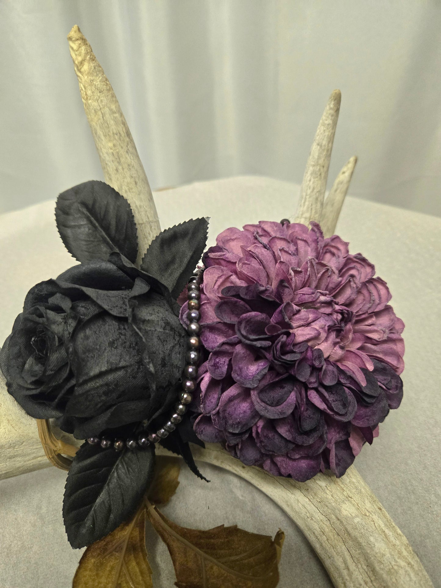 5-Point White-Tail Deer Antler Art | Rustic Black & Purple Decor, 13"