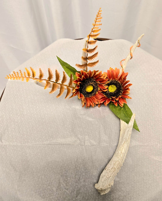 4-Point White-Tail Deer Antler Art | Rustic Orange & Natural Decor, 10"