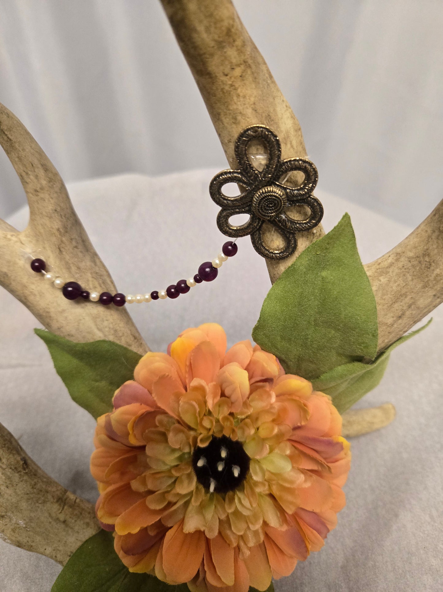 8-Point White-Tail Deer Antler Art | Rustic Orange, Brown & Natural, 12"x12"x12"