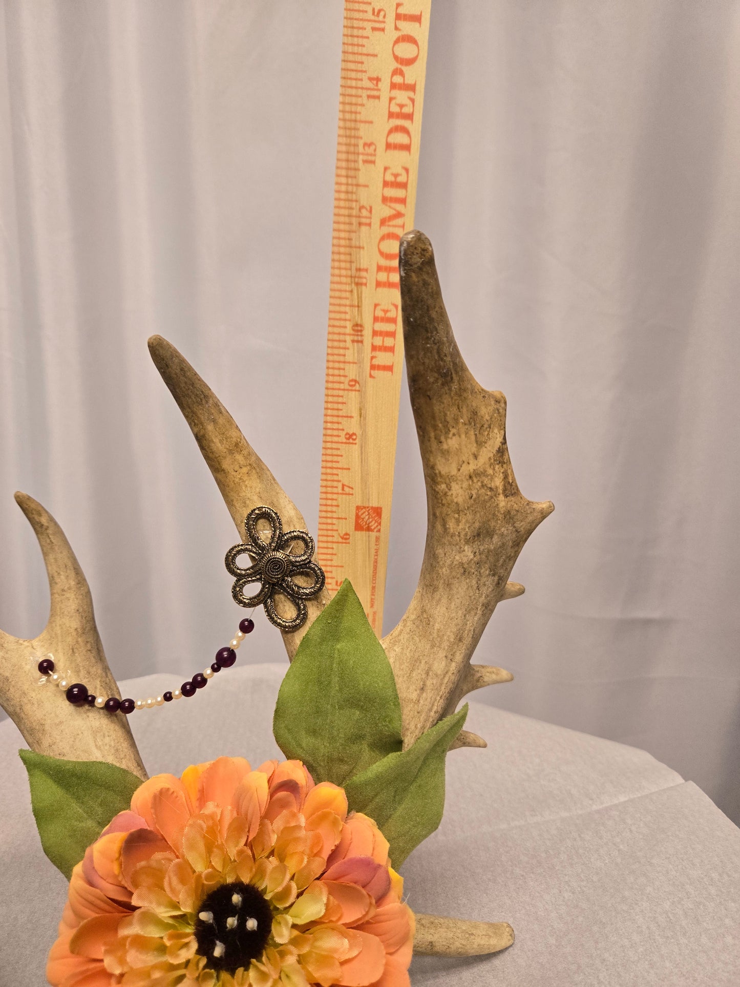 8-Point White-Tail Deer Antler Art | Rustic Orange, Brown & Natural, 12"x12"x12"