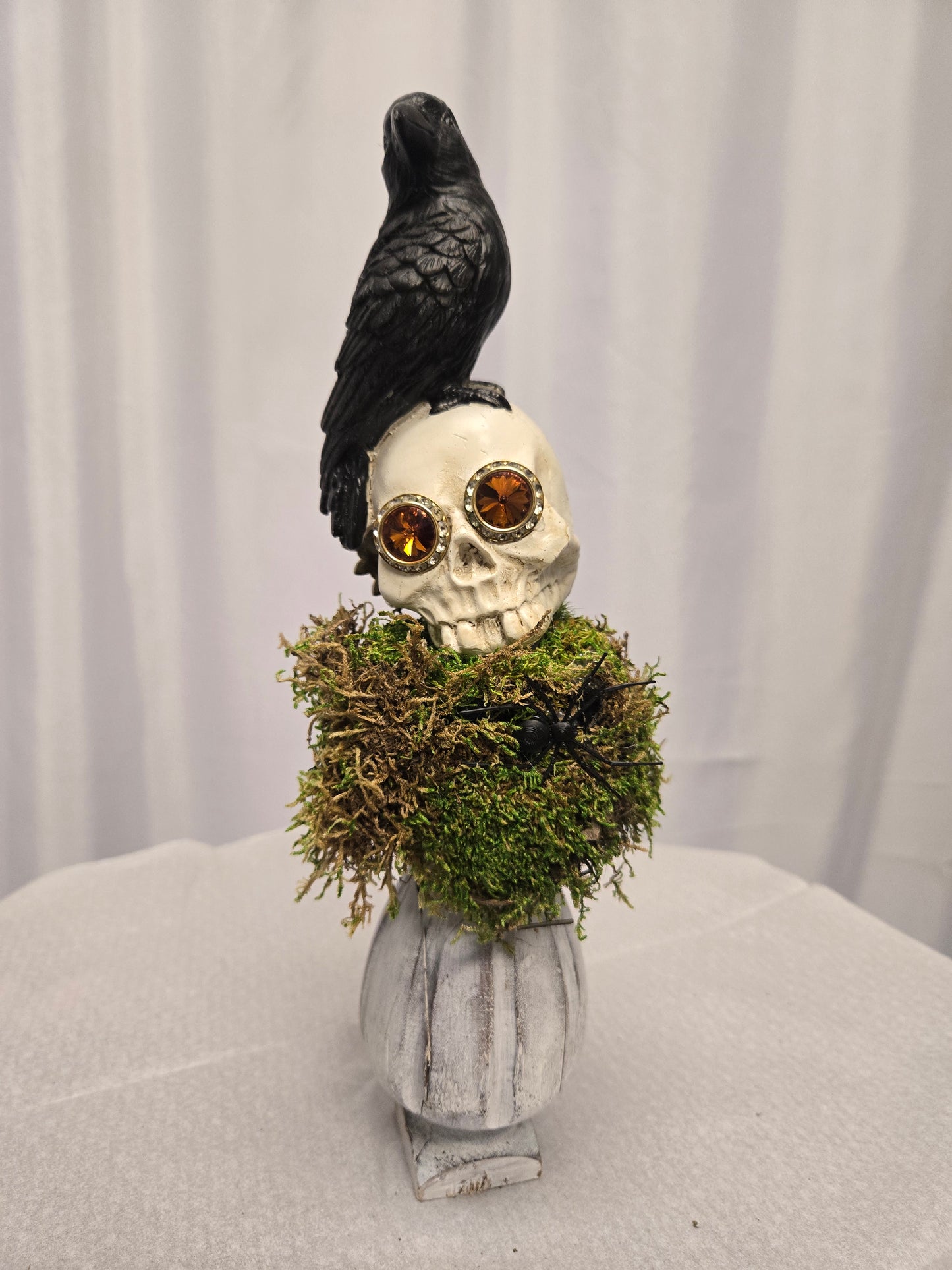 Gothic Inspired Skull & Raven Art, Black, Green & White, 13"