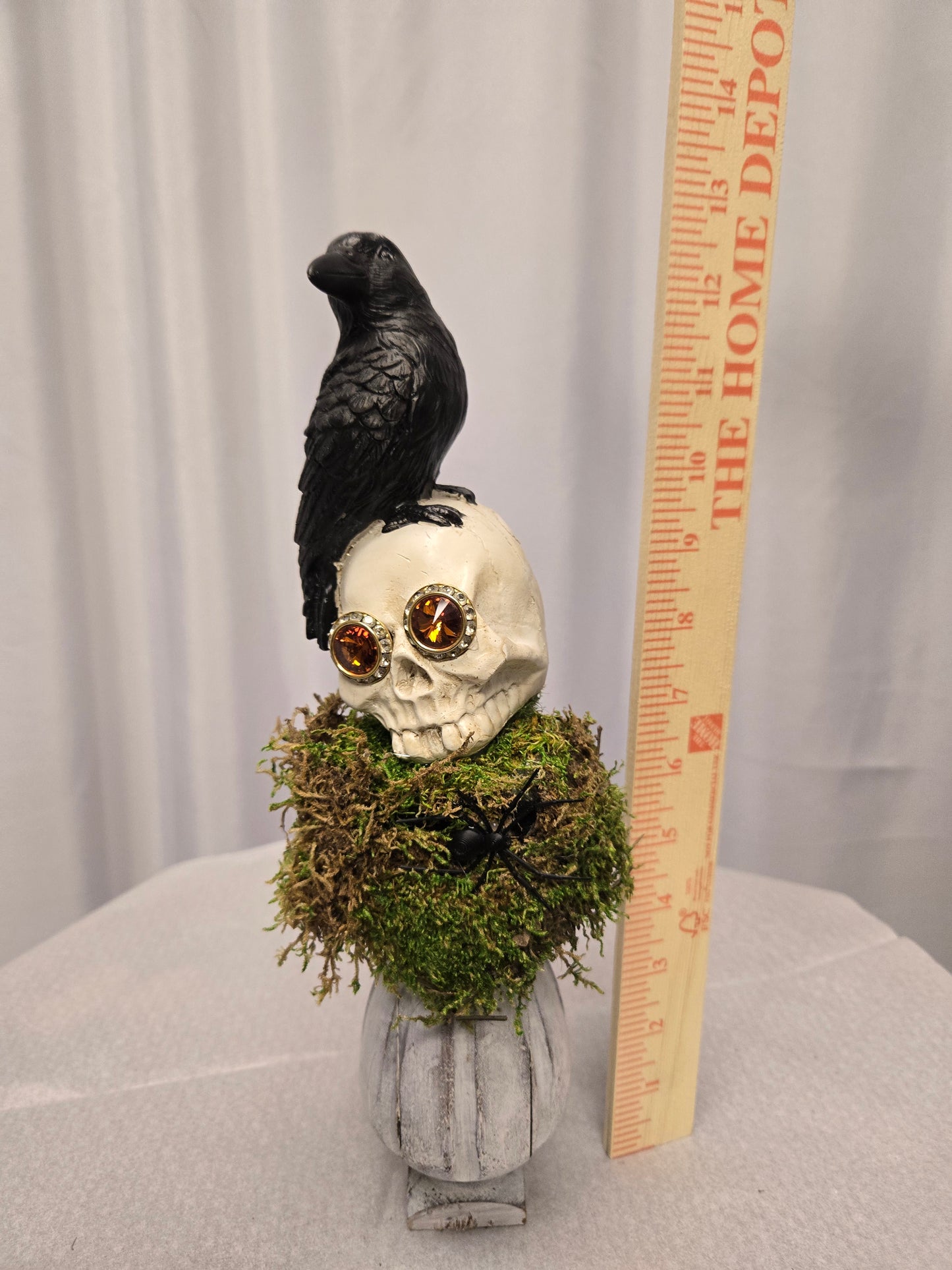 Gothic Inspired Skull & Raven Art, Black, Green & White, 13"