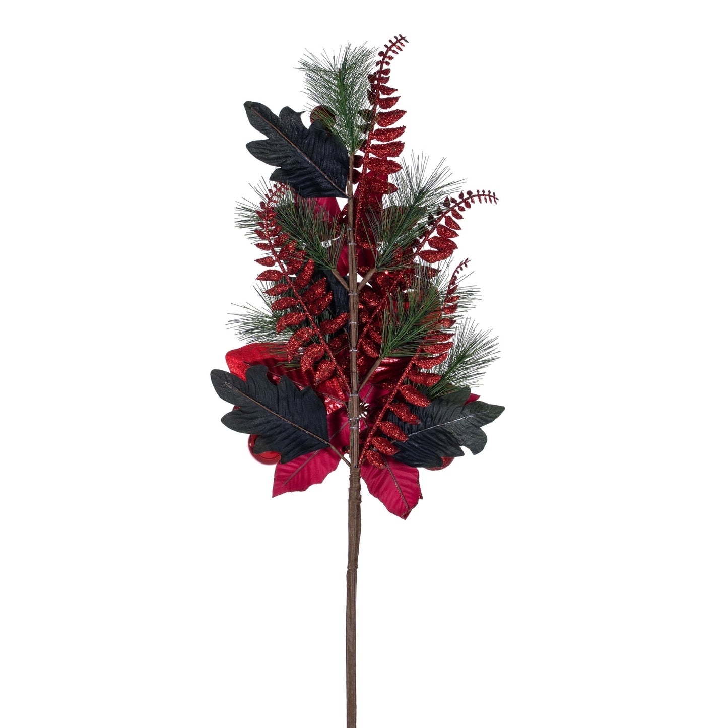 28-inch red poinsettia decorated spray with lush blooms and seasonal accents for holiday décor