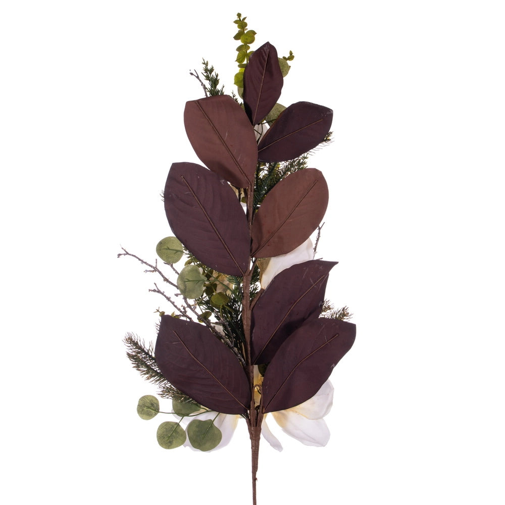 33-inch white and gold magnolia swag with realistic magnolia blooms and festive accents
