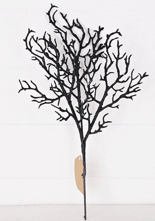 19 inch black glittered wispy twigs with sparkly finish for Halloween and winter decorating