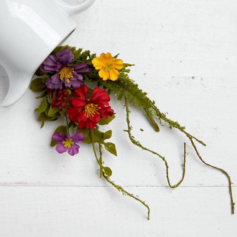 Full display of 12 inch wildflower pick showing natural garden style with mixed blooms and hand-wrapped wire stem
