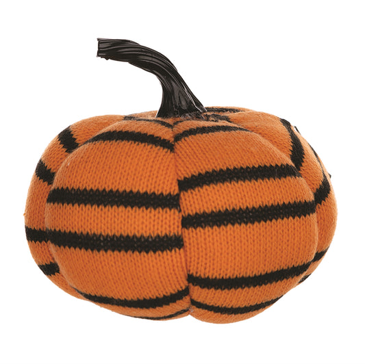 Plush Halloween striped pumpkins set of 4 — orange and black fabric accent décor