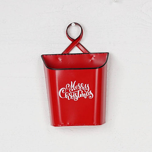 9.5 inch vintage red mailbox basket Christmas holiday decoration with distressed finish