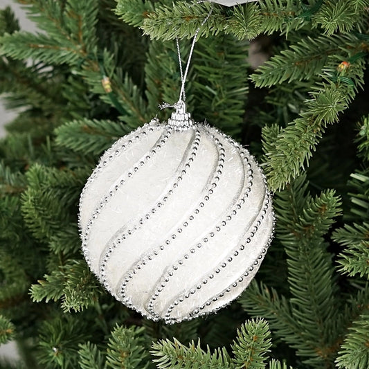 Red and White Glitter Stripe Shatterproof Ball Ornament (4-Inch)