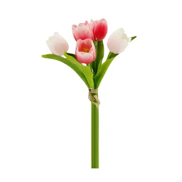 Pack of 5 real touch pink mixed tulips with medium open blooms for spring arrangements and home decorating
