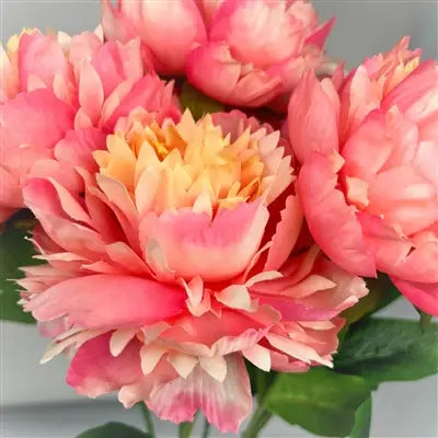 17-inch artificial Moutan peony bush with pink and yellow blooms on a single stem