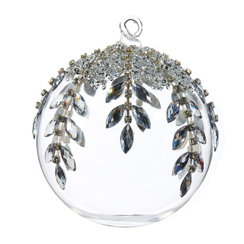 5″ clear glass jeweled ball ornament with sparkling rhinestone accents | RRO Home