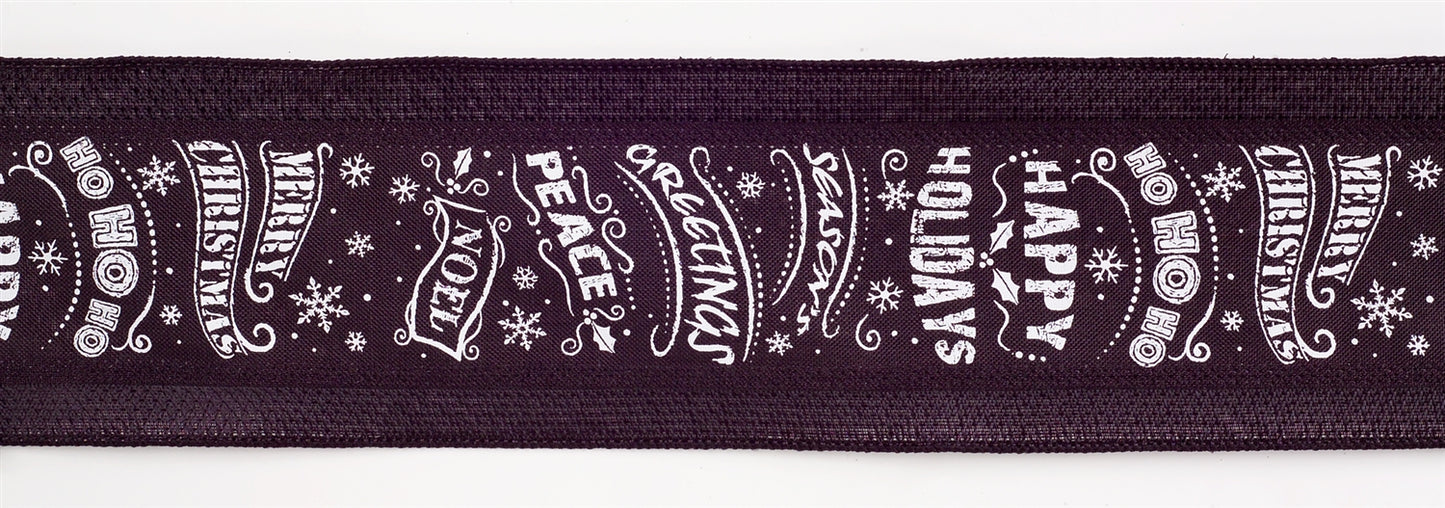Black and white wired Christmas sentiment ribbon, set of 3 (4″ x 10 yd each) with “Peace”, “Noel”, “Merry Christmas”, “Happy Holidays”