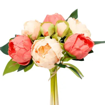 10.5 inch real touch peony bundle with 8 peach coral mixed flowers and buds for ombre wedding centerpieces