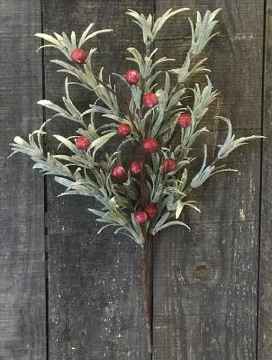 18-inch red berry pick with frosted snowy finish for holiday arrangements