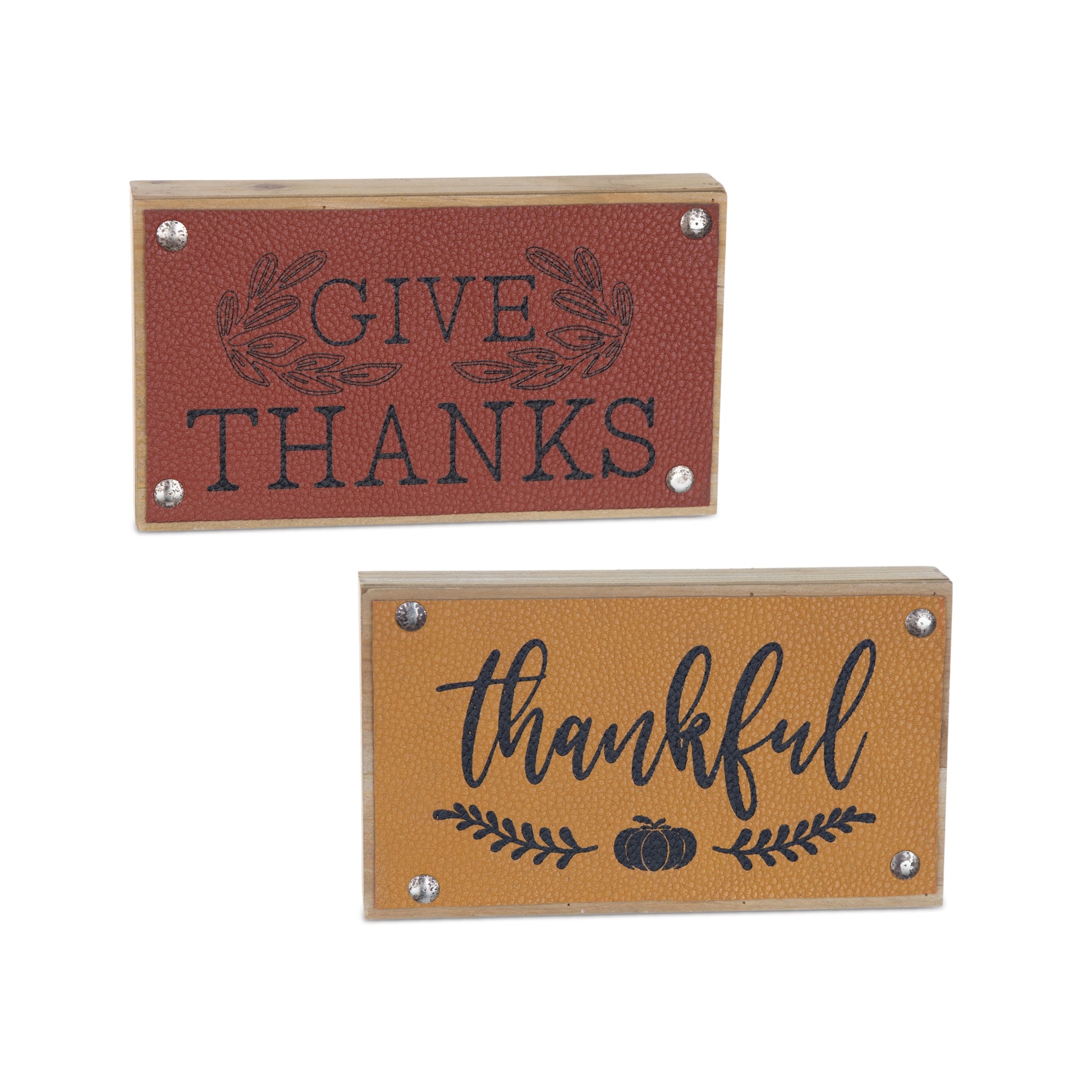 Set of six fall signs with “Thankful” and “Give Thanks” sentiments in red and yellow tones