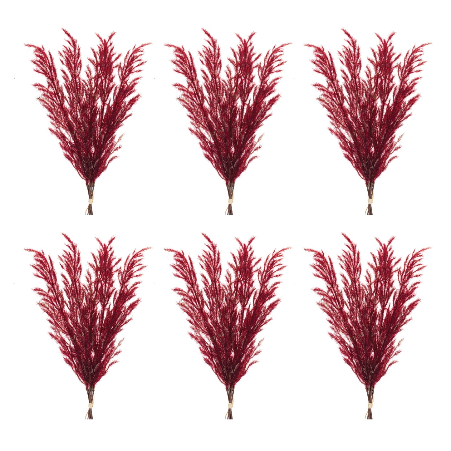 Set of six 31-inch burgundy plume bundles in rich crimson tones