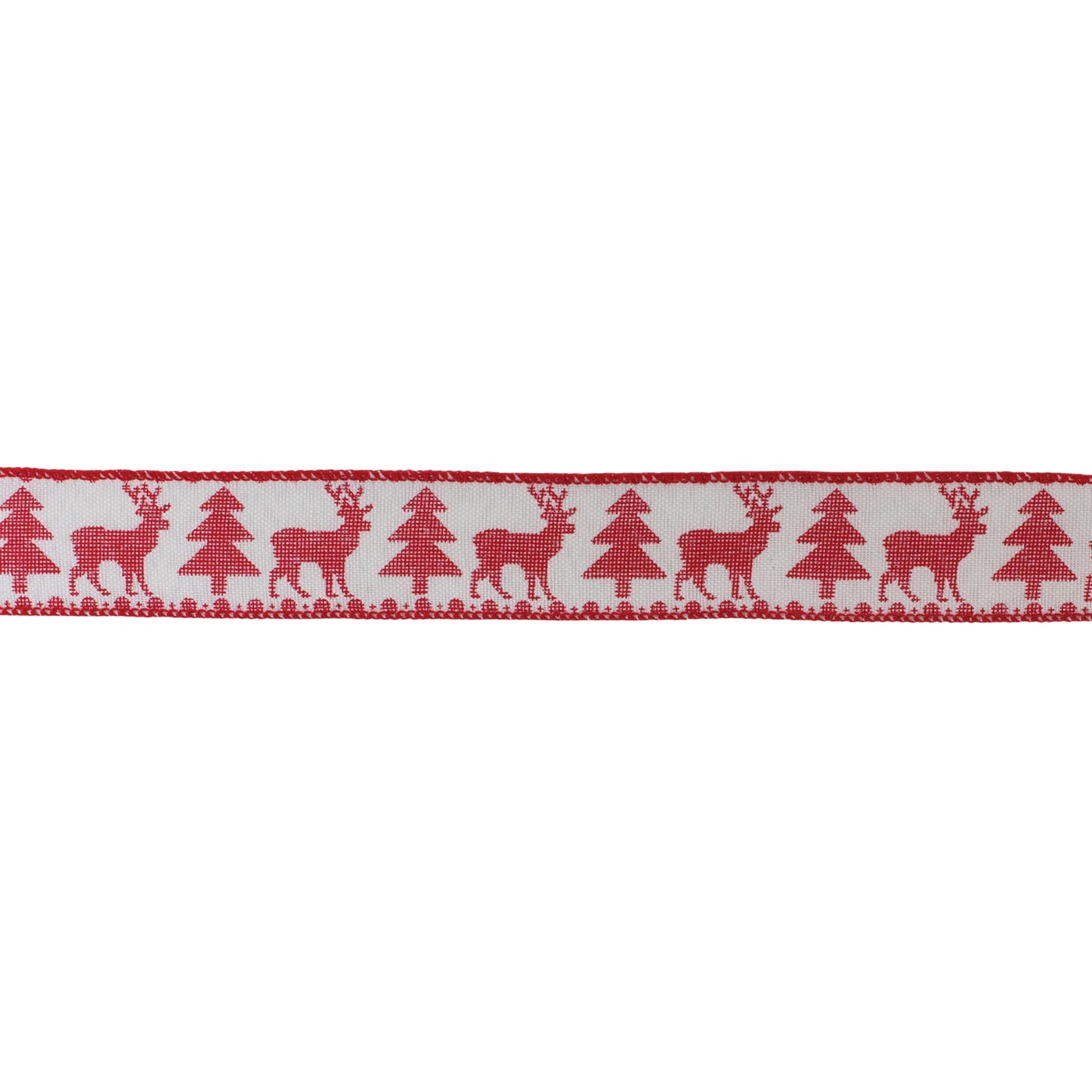Red and white wired ribbon with deer and Christmas tree pattern, set of 2 (2.5″ x 10 yd each), wired edges for bows, wreaths, and holiday décor