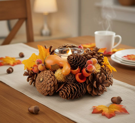 Mixed Pinecone Berry Votive Holder – Set of 6 Rustic Fall Accents