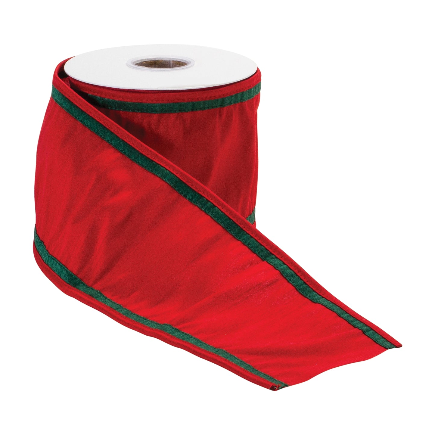 Wired polyester ribbon (4″ × 5 yd) in vibrant holiday red—ideal for wreaths, bows, crafts, and festive décor