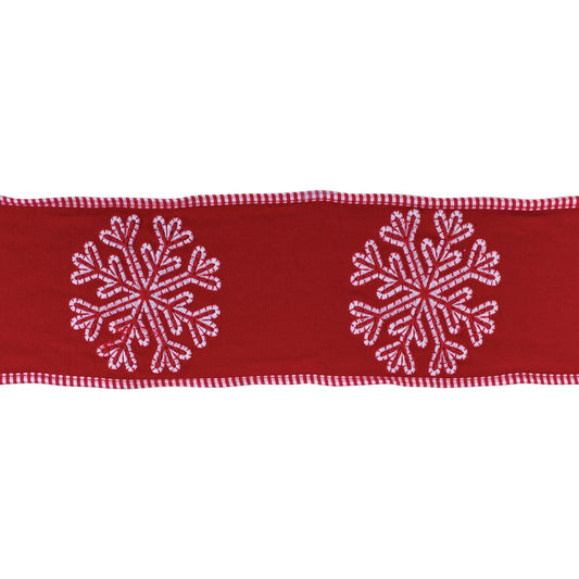 4″ × 5 yd wired cotton ribbon with snowflake outline design