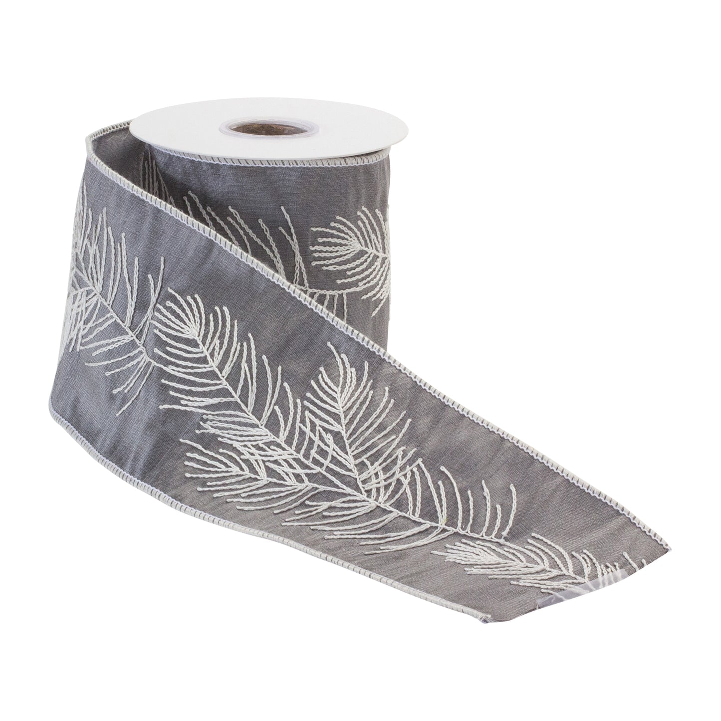 Grey and white pine branch ribbon – 4″ × 5 Yds wired holiday ribbon for wreaths, bows, garlands, and Christmas décor