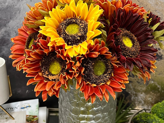 13-inch real touch sunflower floral bundle with rustic farmhouse styling