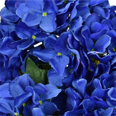 Close-up of vibrant Helio Blue faux hydrangea flower petals