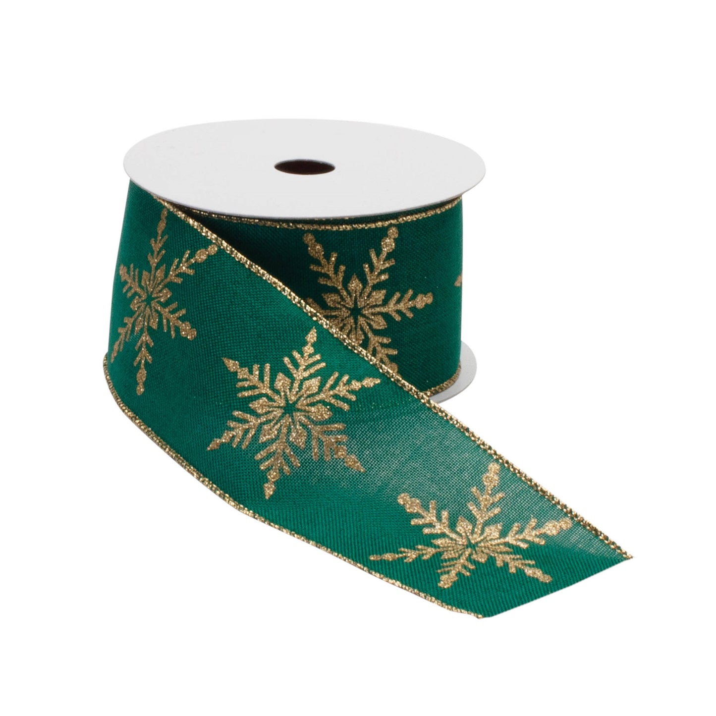 Green and gold snowflake wired ribbon (set of 2) – 2.5″ × 10 Yds each, perfect for wreaths, bows & holiday décor | RRO Home