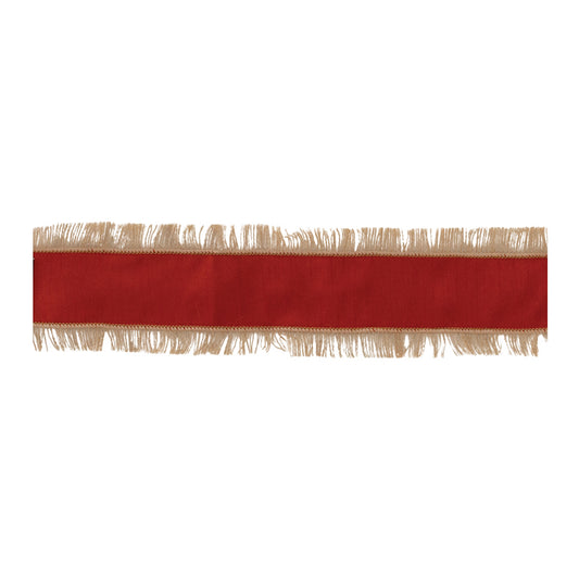 Red ribbon with jute fringe 4″ × 5 Yds (Set of 2) – wired farmhouse holiday ribbon from RRO Home