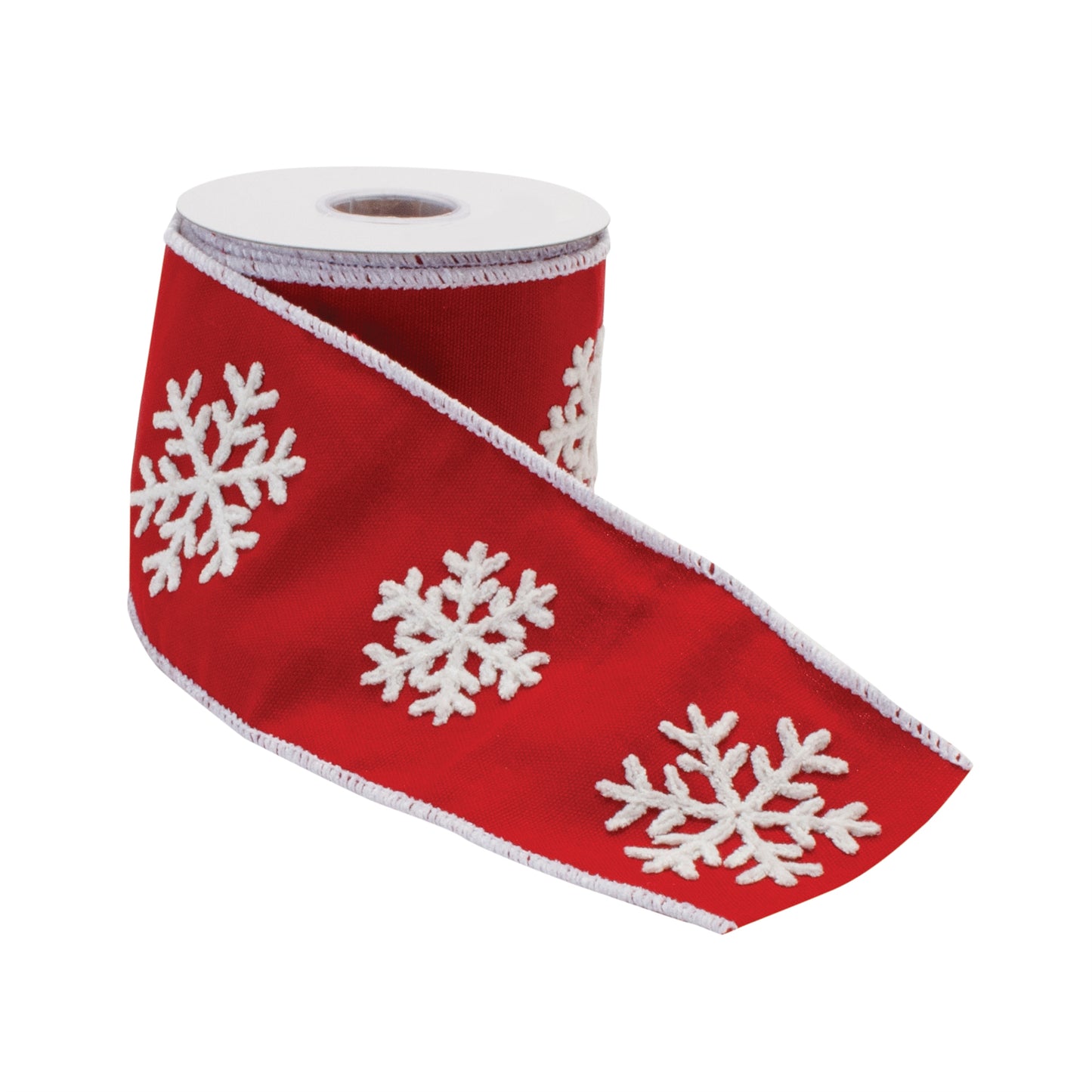Red and white snowflake wired ribbon 4″ × 5 Yds – holiday craft ribbon for wreaths, bows & festive décor | RRO Home