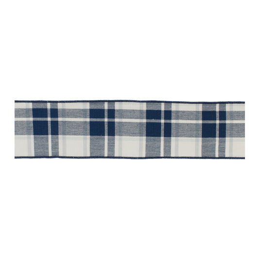 Blue and white plaid wired ribbon set of 2 – 4" x 5 yds each | RRO Home