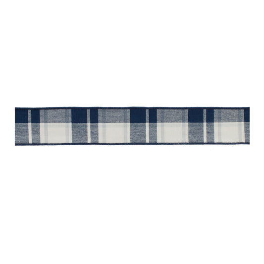 Navy blue and white plaid wired ribbon set of 2 – 2.5" x 5 yds each, cotton wired holiday ribbon | RRO Home