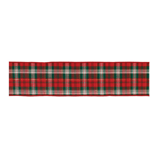Plaid Holiday Ribbon red and white – 2.5" x 5 yds wired cotton ribbon with green accents | RRO Home