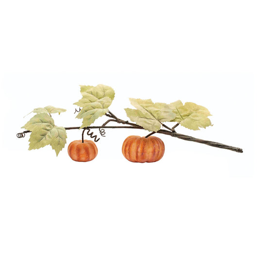 Set of two fall pumpkin vines with rustic orange and green maple leaf shapes and pumpkin accents