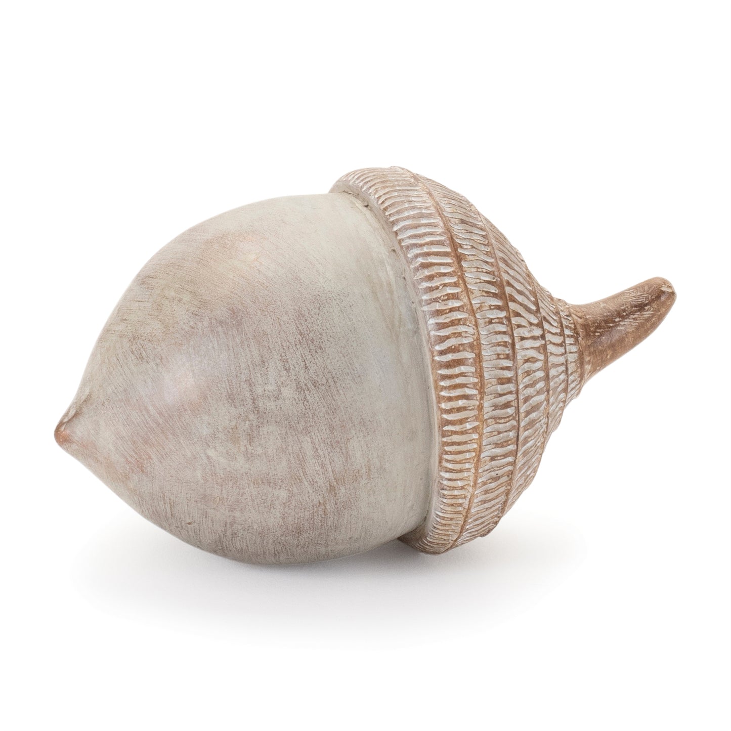Set of six white washed acorns with etched tops in warm beige tones for rustic fall décor