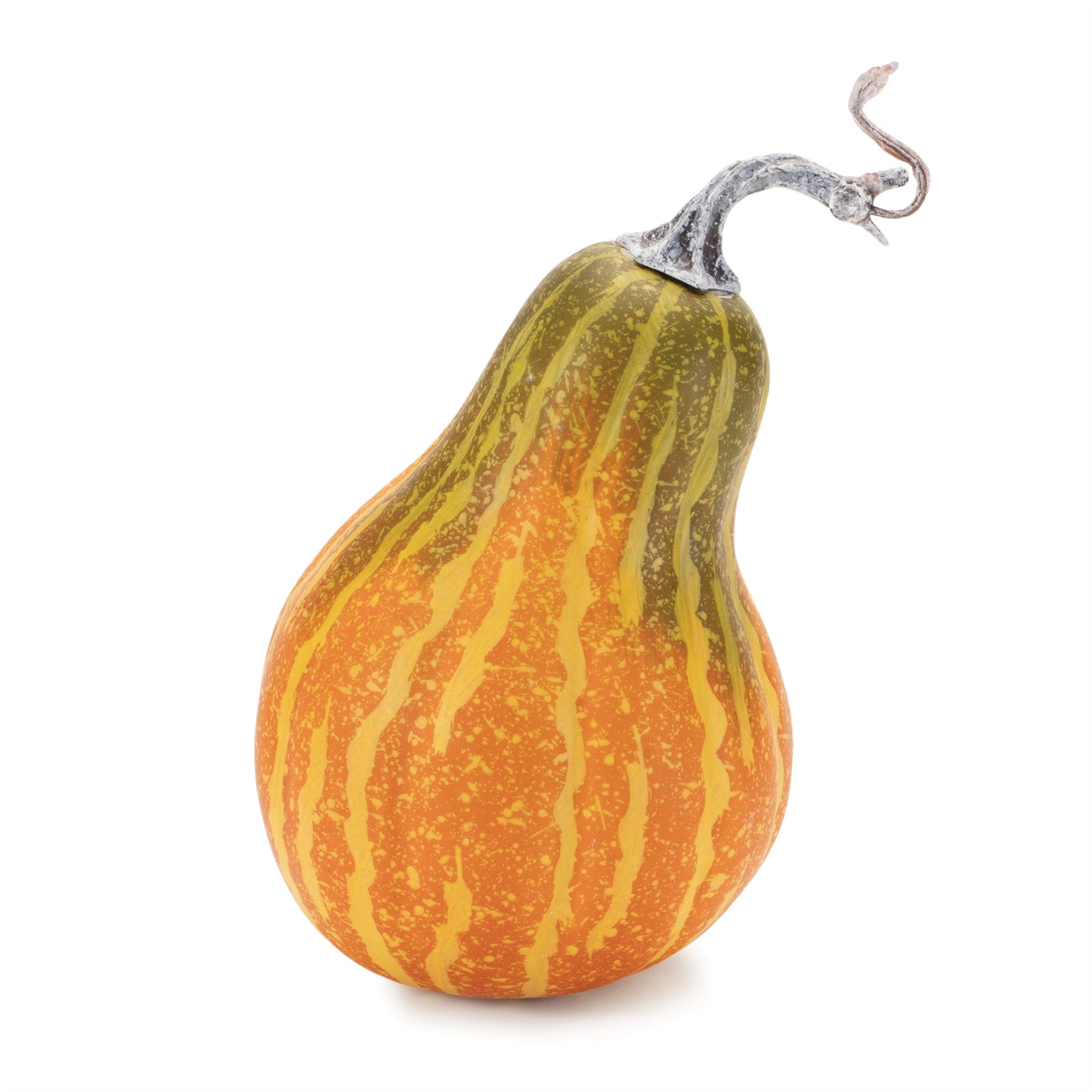 Set of foam pumpkin and gourd in orange and green with rustic stems, sizes approx 6×5.75×5.25″ and 5×5×8.5″ for fall décor