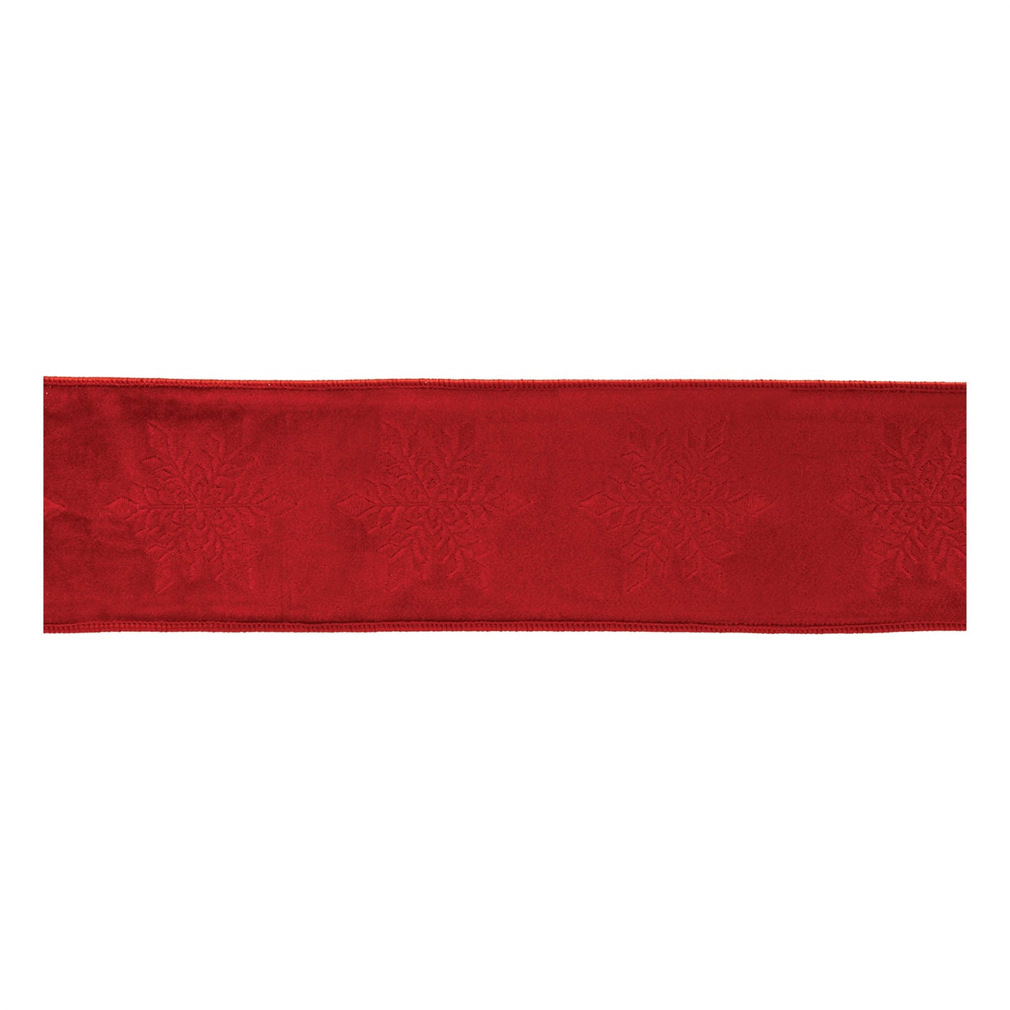 Embroidered snowflake wired ribbon – red with white snowflake embroidery, 4" x 5 yds | RRO Home