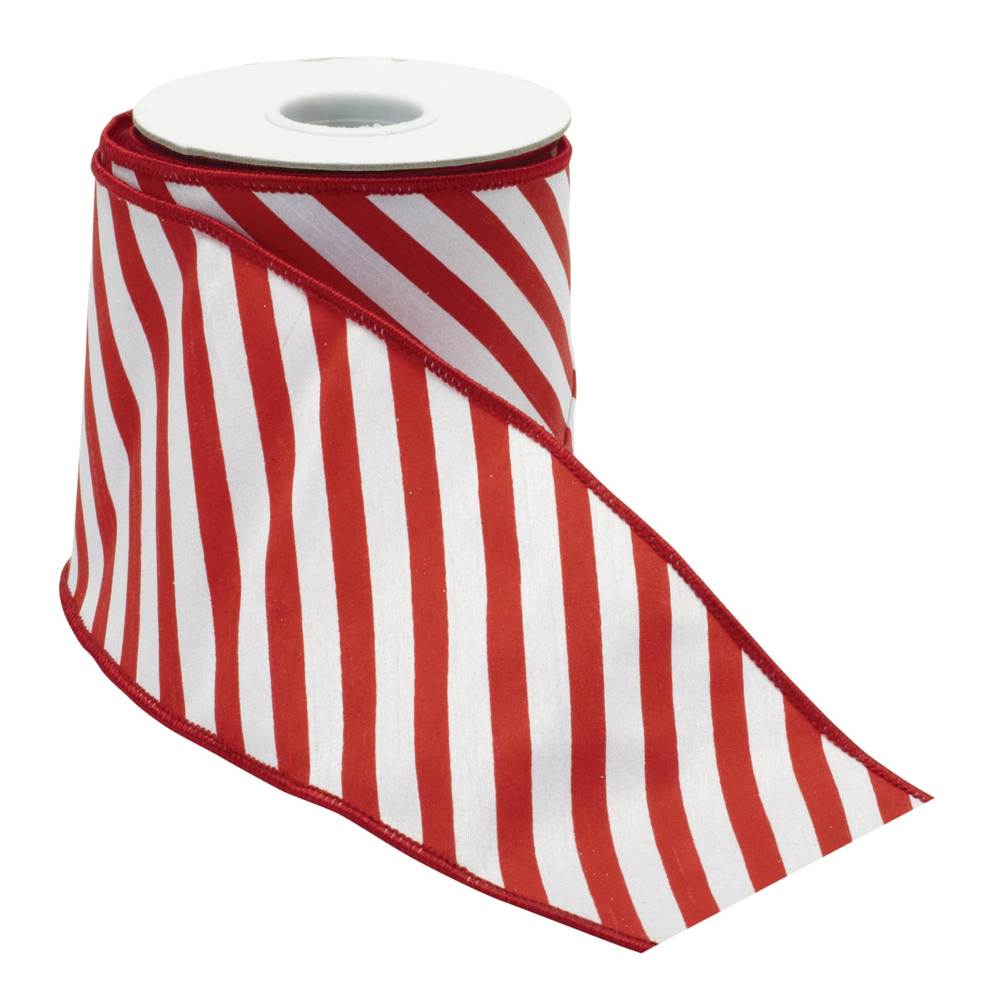 Red and white striped wired ribbon set of 2 – 4" x 10 yds each, festive pattern with wired edges | RRO Home