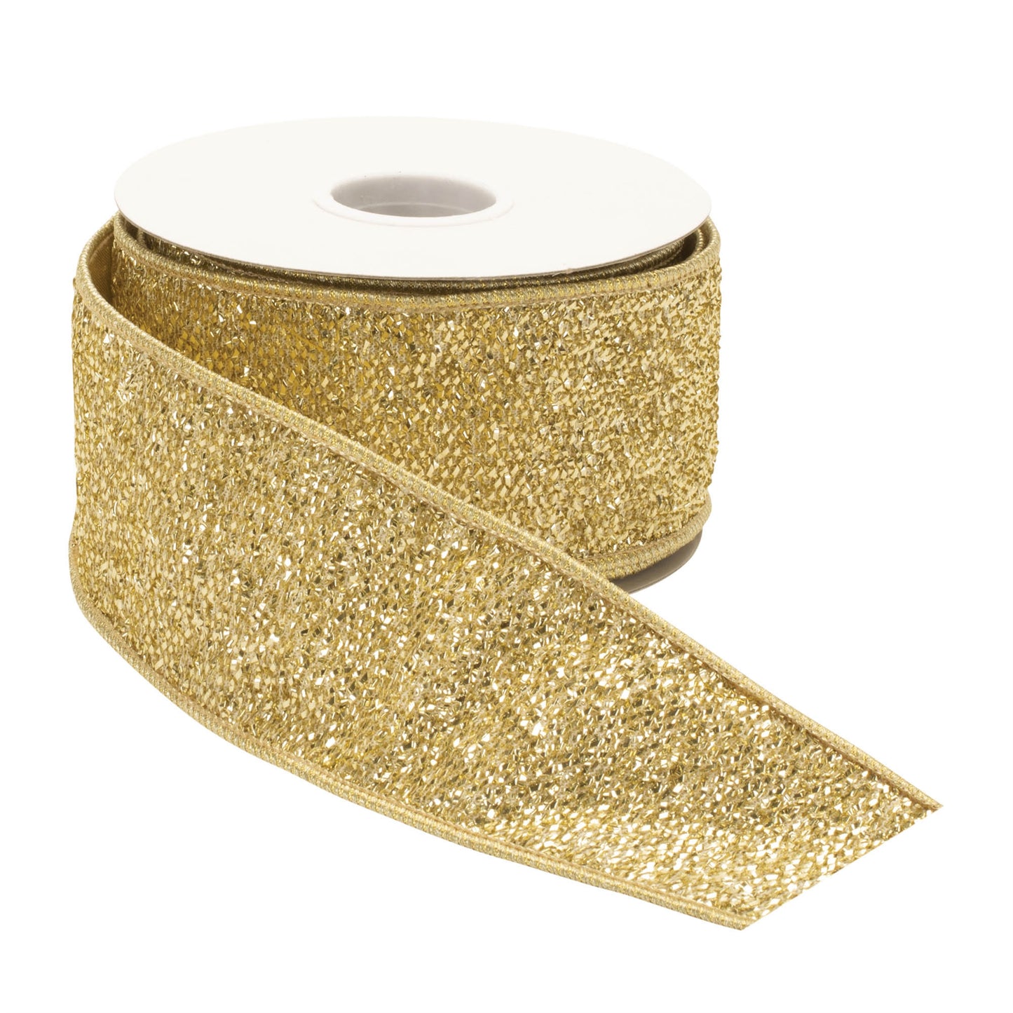 Metallic gold wired ribbon set of 2 – 2.5" x 10 yds each with shimmering accents | RRO Home