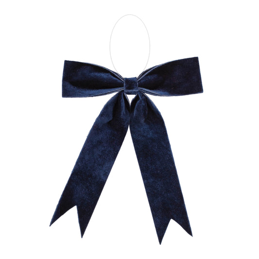 Navy blue holiday bow set of 2 – 14" × 13", soft polyester with clear clip-back hanger | RRO Home