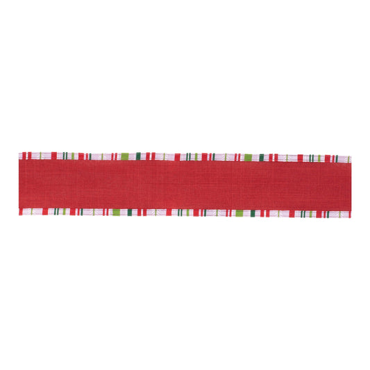 Striped trim wired ribbon set of 2 – red & green with white stripe, 2.5" x 10 yds each, wired edges | RRO Home